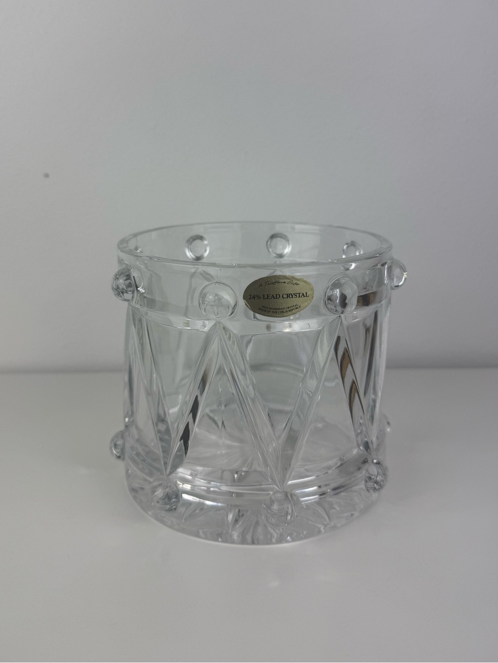 Vintage Teleflora Bohemian Lead Crystal Drum Vase Ice Bucket